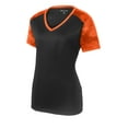 thumbnail image 5 of Sport-Tek Ladies CamoHex Colorblock V Neck Tee-4XL (Black/ Neon Orange), 5 of 6