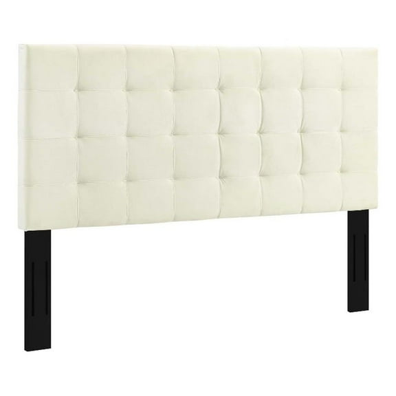 Pemberly Row Tufted Full/Queen Performance Velvet Headboard in Ivory