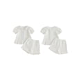 thumbnail image 2 of Cenuakty Toddler 0-3T Girls Summer Outfit Ruffled Hem Button up Short Sleeves T-Shirt and Elastic Shorts Set Cute 2 Piece Clothes, 2 of 9