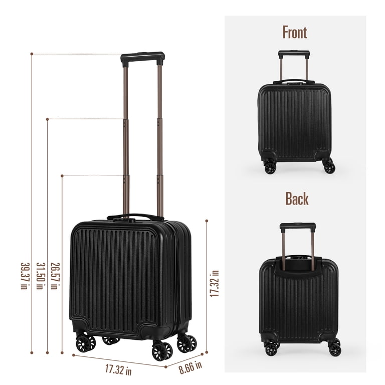 Carry On Square Suitcase On Wheels 18 Inch Square Boarding Carry On Suitcase,Hardside Small Suitcase With  Spinner Wheels Lightweight Rolling Cabin Suitcase,Black,For Travel 