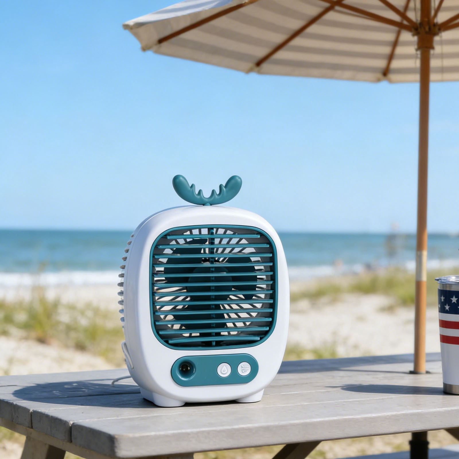 Cute Antler Design Portable Evaporative Air Cooler, 3-in-1 Mist Humidifier Desktop Fan for Home & Office