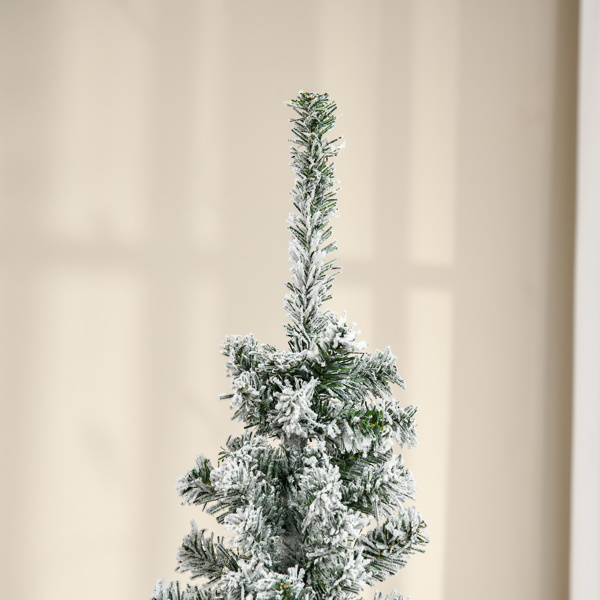 6ft Unlit Snow-Flocked Slim Artificial Christmas Tree with Realistic 492 Branches for Porch, Yard, Indoor, Party