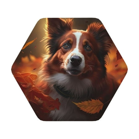 

Matuu Cute Maple Leaf Puppy for Cup Coasters Set of 6 Leather Coasters Desk Coasters for Office Measures 4” x 4” Hexagon