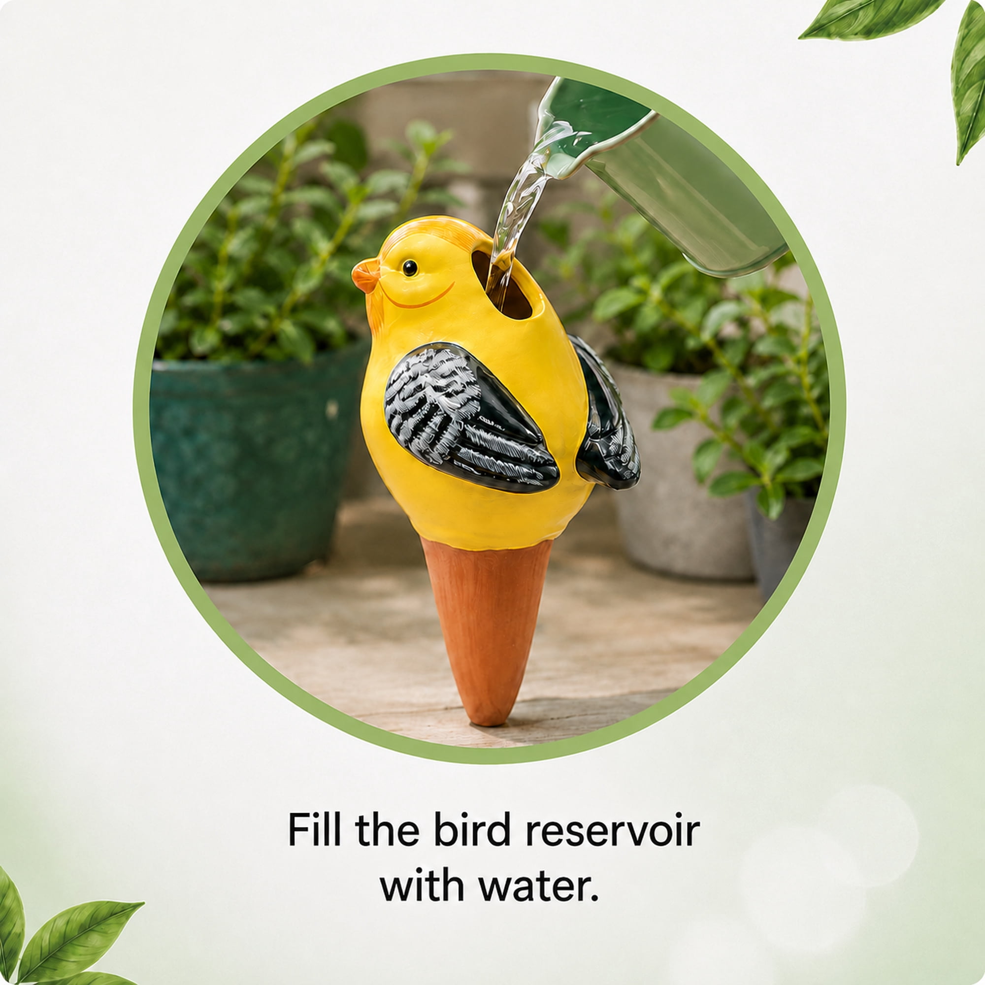 Bird Self-Watering Spikes, Decorative Ceramic Plant Waterers for Indoor and Outdoor Pots, 4-Piece Set