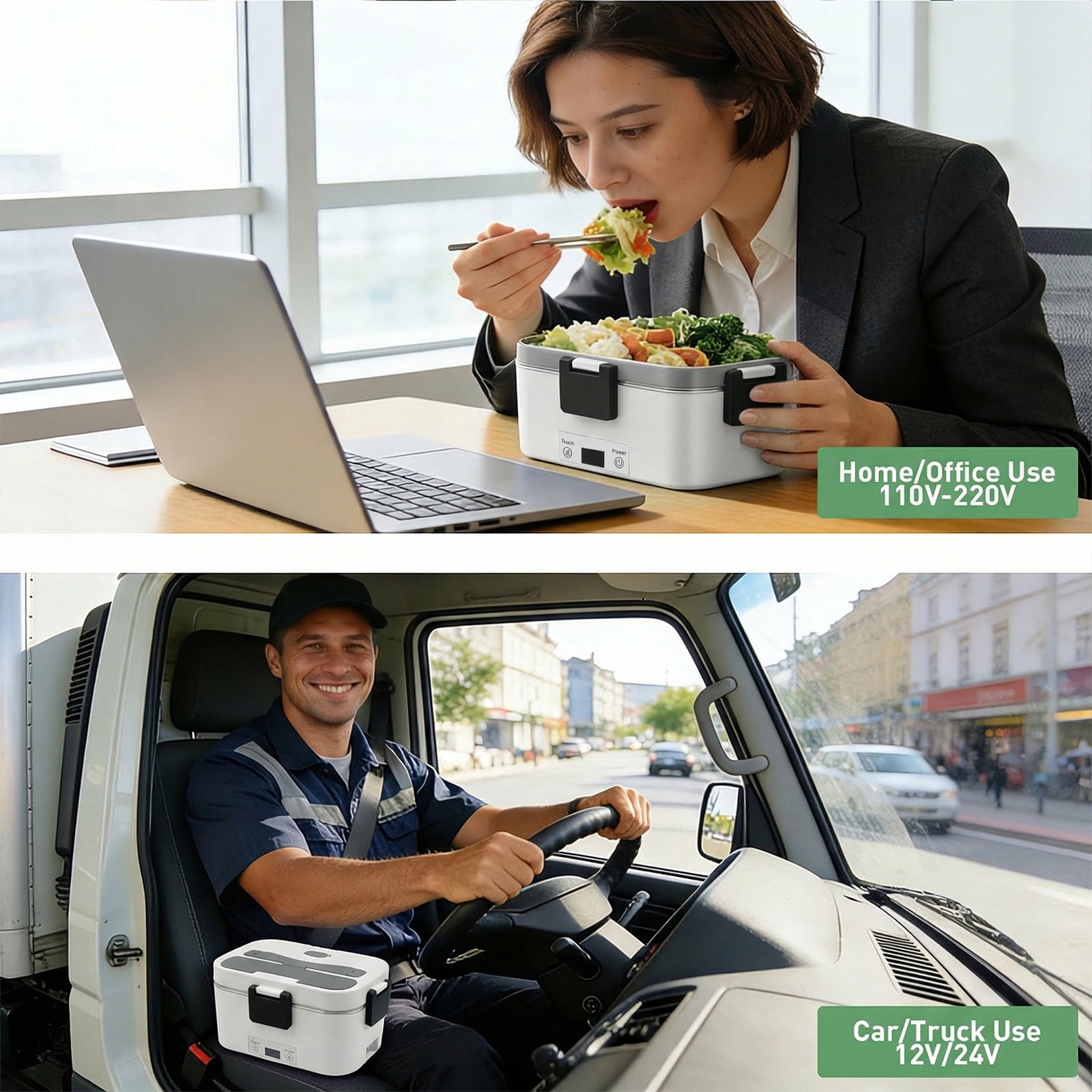 Electric Lunch Box Food Heater, Upgrade 100W High Power Portable Food Warmer, Heated Lunch Box for Adults Car/Home with 2L Removable Stainless Steel Container, 12V/24V/110V/220V,White