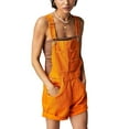 thumbnail image 2 of Womens Overalls Shorts Denim Bib Adjustable Straps Shorts Casual Solid Color Rolled Cuff Rompers Jumpsuits With Pockets, 2 of 4