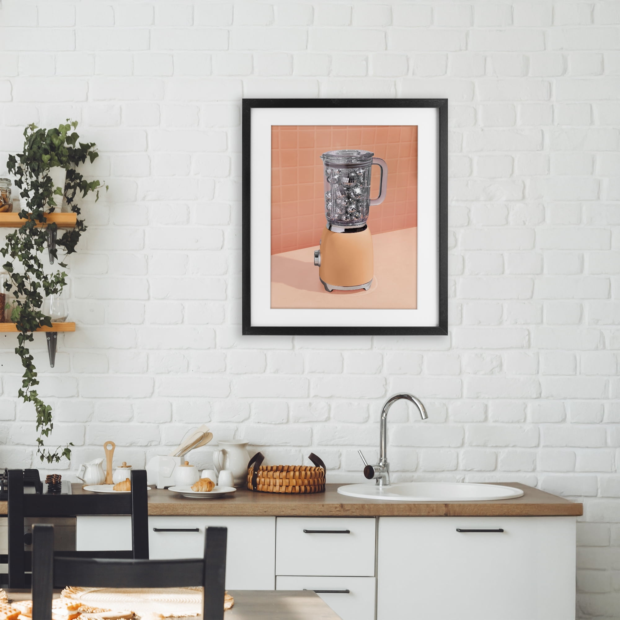 Stupell Industries Disco Drink Blender over Orange Black Framed Print Under Glass, design by LISH Creative