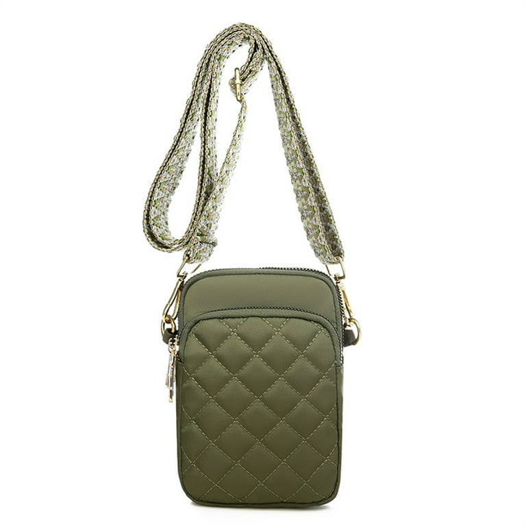 Crossbody Zipper Mobile Phone Girls Nylon Shoulder Bag, Size: 1 Pack, Green