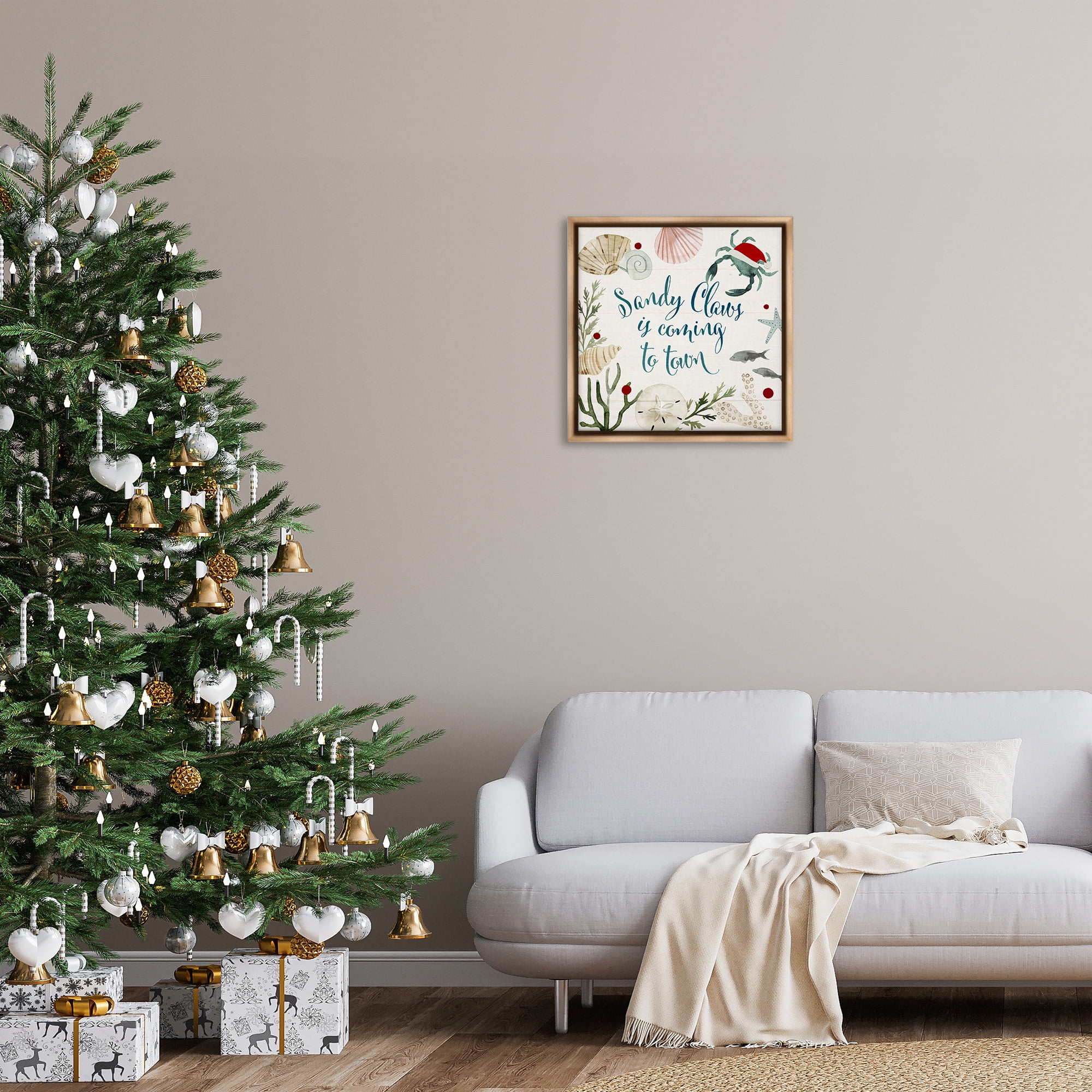 Stupell Industries Santa Claus Nautical Holiday Pun Holiday Painting Brown Floater Framed Canvas Art Print Wall Art, 25 x 25