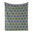 thumbnail image 1 of Moroccan Soft Flannel Fleece Throw Blanket, Geometric Hexagonal Pattern Stars Style Eastern Zellige Art, Cozy Plush for Indoor and Outdoor Use, 70" x 90", Green Blue Black, by Ambesonne, 1 of 5
