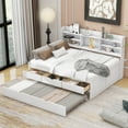 thumbnail image 3 of EUROCO Full Size Captain Bed, Daybed with Trundle and Bookcase, Drawers and Shelf Platform Bed,White, 3 of 14