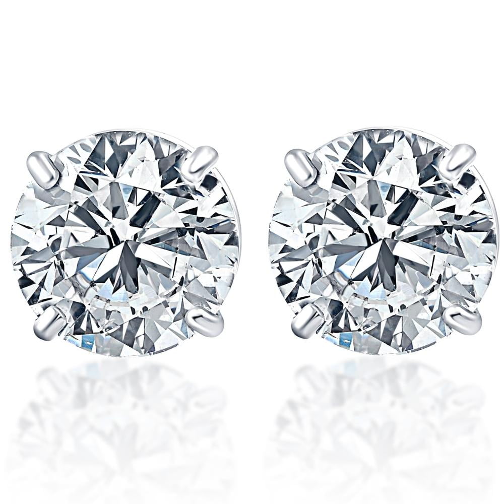 Natural Diamond 14K Gold Stud Earrings 925 Silver Charistmas Gift Fine Jewelry 