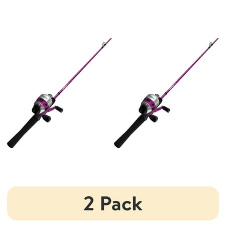 (2 pack) Zebco 33 Spincast Reel and Fishing Rod Combo 6-Foot 2-Piece Fishing Pole QuickSet Anti-Reverse Fishing Reel with Bite Alert Pink