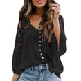 thumbnail image 1 of Sonducket Camisa de mujer Blusa de encaje con cuello en V Camisa de color sólido V Botón de manga larga Top Prendas para la parte del cuerpo Negro XXL, 1 of 6