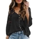 thumbnail image 2 of Sonducket Camisa de mujer con cuello en V Camisa de encaje Blusa en V Color sólido Botón de manga larga Top Prendas para la parte del cuerpo Negro M, 2 of 6