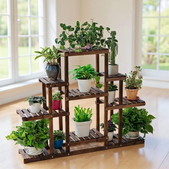 Topcobe 6-Tier Flower Wood Stand Plant Display Rack Storage Shelf, Vertical Shelf Flower Display Rack Holder, Stable and Space-Saving