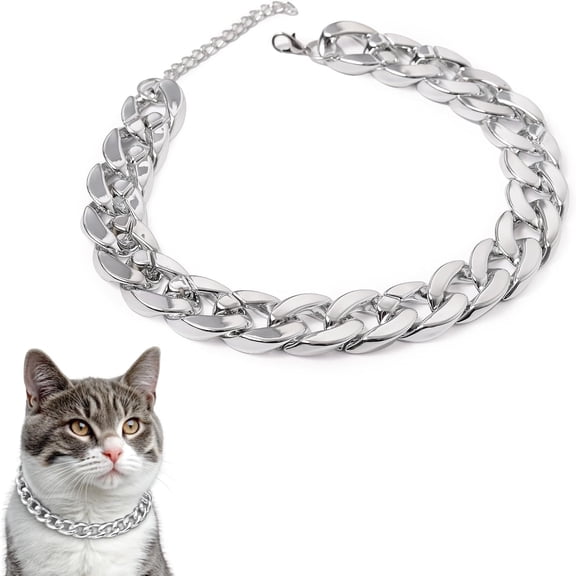 SUBAI Cat Chain Collar,Adjustable Link Necklace for Cats,Lightweight&Durable Plastic Pet Jewelry,Stylish Decorative Accessory Cat Necklace Collar(Silver,S)