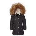 thumbnail image 7 of Girls Fleece Lined Quilted Midlength Winter Puffer Jacket Zip-Off Sherpa Hood - Black (5/6), 7 of 7