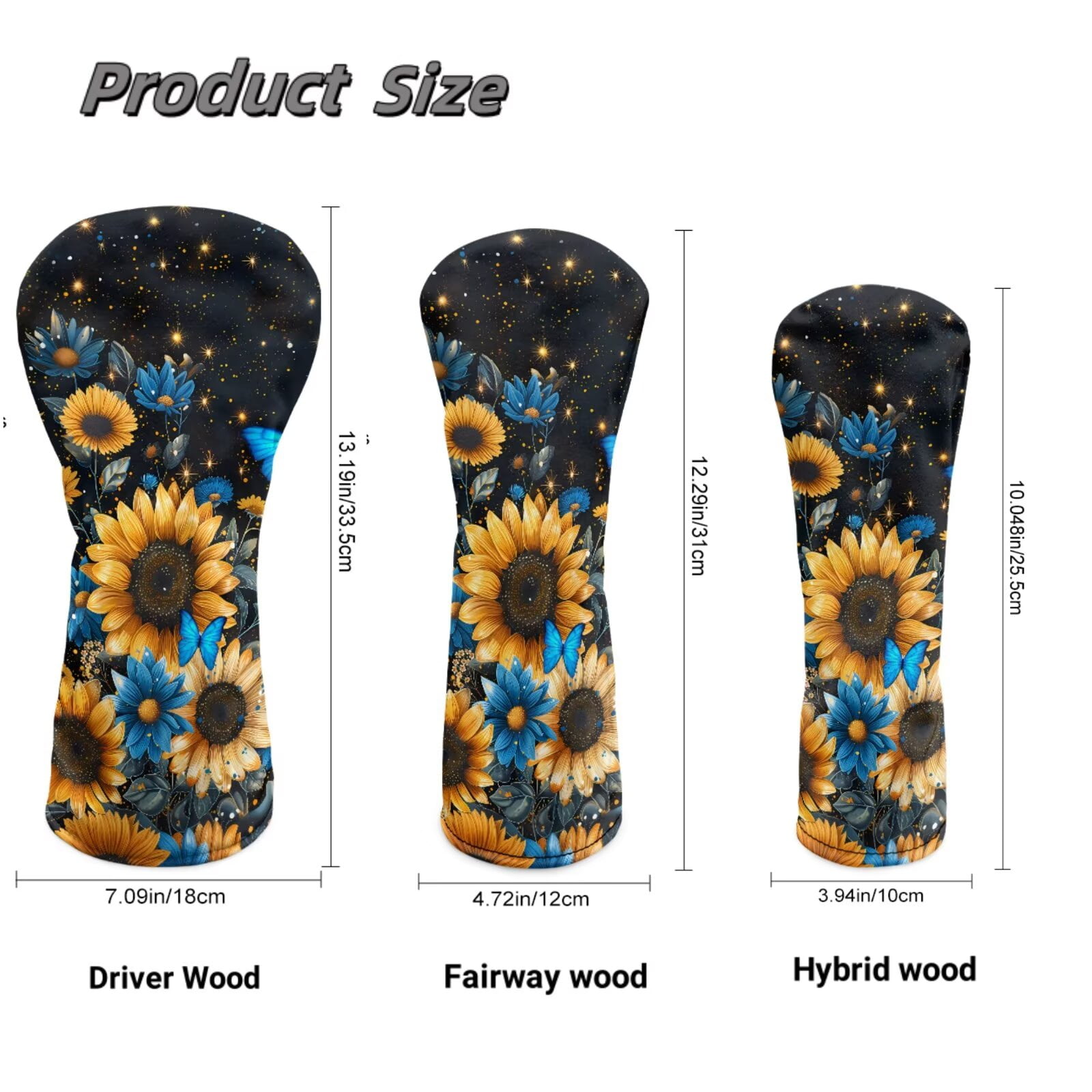 Uorisanigo Golf Headcovers Set, 3pcs Golf Club Head Covers - Sunflower Blue Butterfly Driver Headcover Fits up to 460cc Drivers, Golfs Fairway Wood Headcover and Hybrid Head Cover