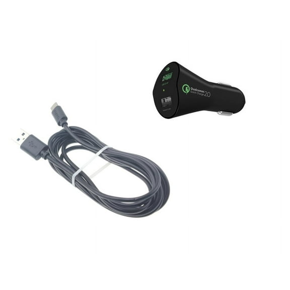 30W Fast Car Charger for Samsung Galaxy A51/A50/A20/A10e/A01 - 2-Port USB 6ft Cable Type-C Quick Charge DC Socket Power