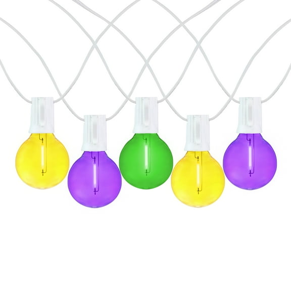 Novelty Lights 25 Feet Yellow/Purple/Green Mardi Gras LED G40 Globe Plastic Shatterproof Outdoor Patio String Lights, White Wire