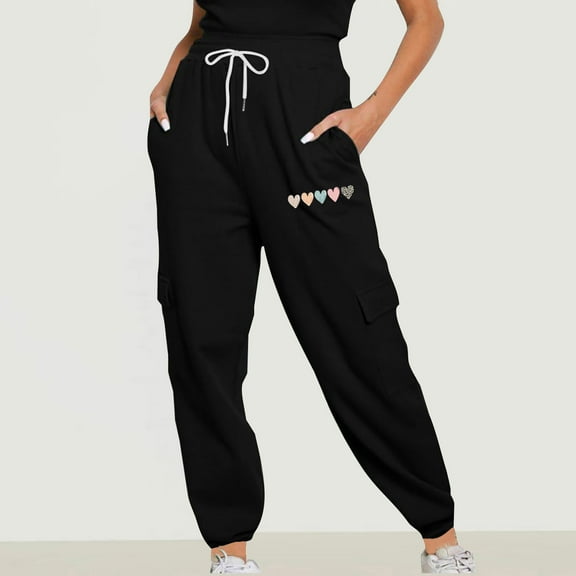 jjayotai Joggers for Women 2024, High Waisted Heart Printed Graphic Sweatpants with Pockets,Y2k Fall Winter Fashion Outfits Trousers