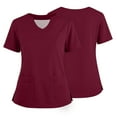 thumbnail image 2 of Resivox Women Scrubs Tops Plus Size Basic Scrubs Stretchy V-Neck Scrub Shirts Medical Scrub Tops Nurse Uniforms Med Couture Scrubs Wine L, 2 of 5
