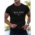 thumbnail image 1 of [Trendy Milano Crew Neck Tees] Summer Trendy MILANO Letter Print Crew Neck Tees - Men's Short Sleeve Casual Comfy Breathable Top, 1 of 5