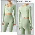 thumbnail image 6 of Women Stretch Cutout Jacket Yoga Crop Tops Long Sleeve Halter Neck T Shirts Sports Tees for Women Lady Workout Front Buckle Sweatshirts with Thumb Hole, 6 of 6