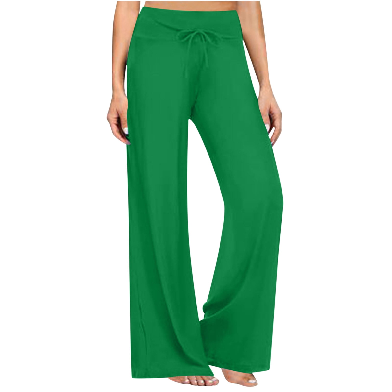 Amtdh Women's Solid Color Pants Clearance Flowy Beach Long Palazzo Pants Lounge Trousers Going