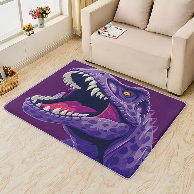 Dinosaur Area Rug,5x8 Carpet,Non Slip Washable Fuzzy Super Soft Easy Clean, Purple Dinosaur Rugs for Bedroom Living Room Dining Room, Cute Animal Rug Decorations, Low Pile Non Shedding Carpets 8i&-49
