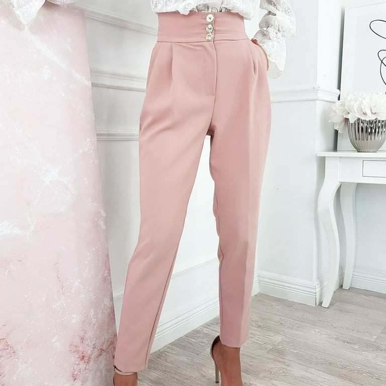 XFLWAM Dress Pants for Women Comfort Stretchy Slacks Work Pants Straight  Leg/Pull On with Pockets for Business Casual Pink L 