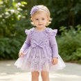 thumbnail image 6 of KPOPLK Baby Girl Floral Tulle Princess Dress Long Sleeve Cute Tutu Skirts Romper with Lace Headband for 3 6 9 12 18 Months(Purple,3-6 Months), 6 of 7