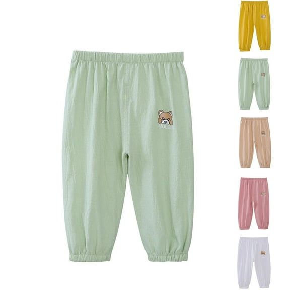 Ahuyic Solid Color Cotton Linen Girls Full Length Pants Kids Loose Fit 6M-6Y