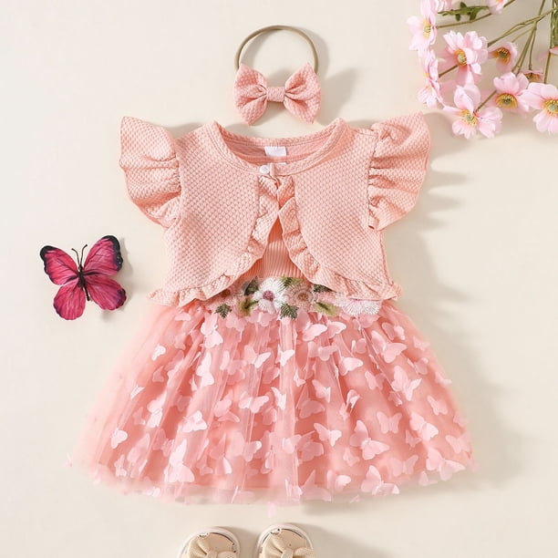 Quealent Baby Girl Flower Dress Toddler Boho Tutu Tulle Dress Princess Wedding Birthday Dresses for Girls 3M-3T (Pink, 18-24 Months)