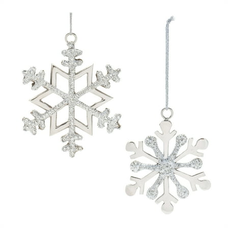 Melrose International Snowflake Ornament (Set of 2) 5"H, 5.5"H Aluminum