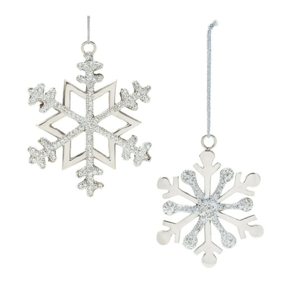 Melrose International Snowflake Ornament (Set of 2) 5"H, 5.5"H Aluminum