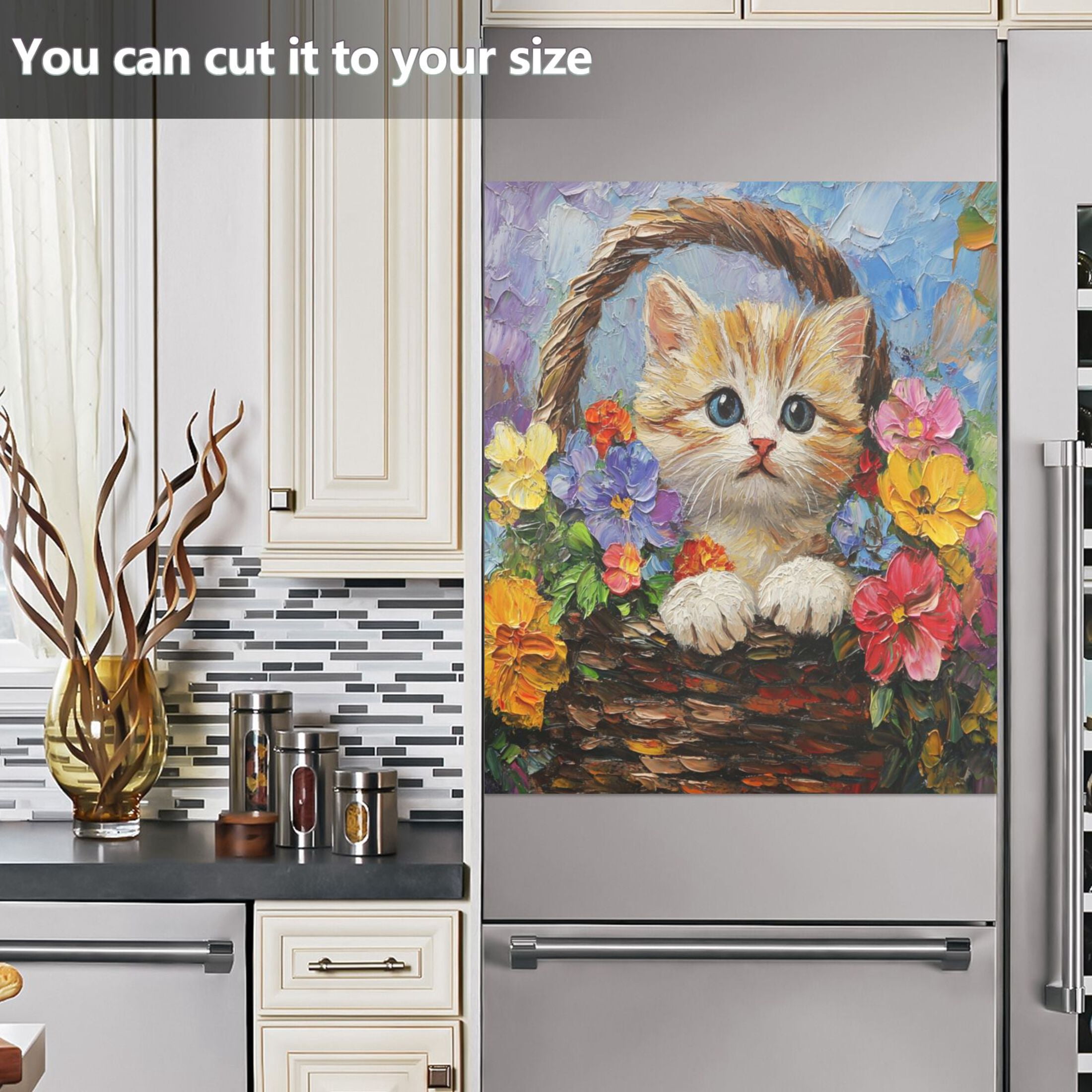 Dishwasher Magnetic Sticker 23x26 Inch Refrigerator Magnetic Sticker Washing Machine Magnetic Sticker Kitchen Panel Magnetic Sticker Home Decor Flower Basket Cat