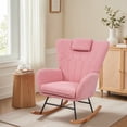 thumbnail image 3 of VECELO Rocking Chair Teddy Fabric Upholstered Nursery Chair, High Backrest Glider Accent Chair with Headrest, Pink, 3 of 12