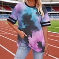 thumbnail image 3 of Blmnix Tshirts Shirts for Women Plus Size Tops Pullover Graphic T Shirts Tops Purple Crew Neck Elbow-Length Spring Blouses for Women,XXL, 3 of 6