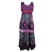 Mogul Women's Summer Cotton Dress Pink Printed Sleeveless Boho Chic Dresses