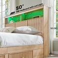 thumbnail image 4 of wow97e Queen Size Bed Frame with 50" Tall Storage Headboard, Wooden Platform Bed Frame with 4 Drawers, LED Lights, Charging Station, No Box Spring Needed, Natural, 4 of 7