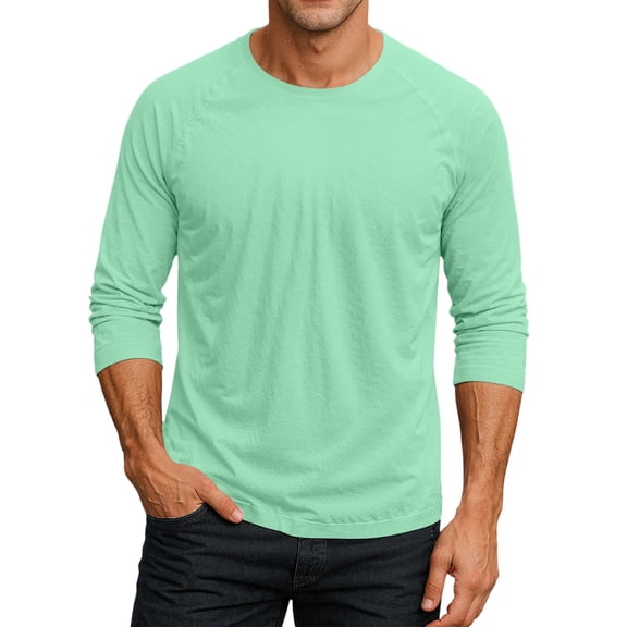 Gaukiv Men's Three Quarter Sleeve Shirts Raglan Crew Neck Shirts Solid Color Baseball Tops Light Green XL