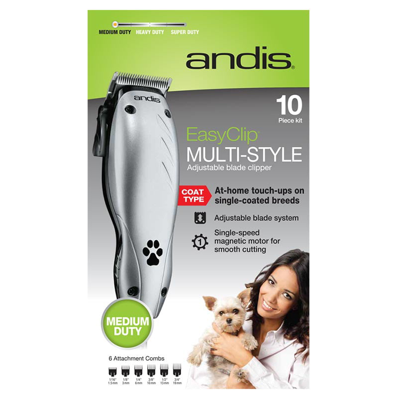 Andis Pet 18410 10 Piece Silver Easy Clip Multi-Style Adjustable Blade Clipper Kit 