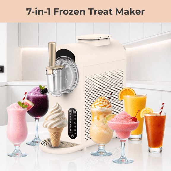 Whynter 1.6 Qt 7-in-1 Slushie & Soft Serve Ice Cream Maker, Compressor, Gold White