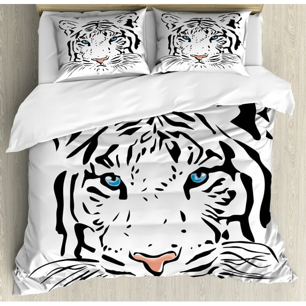 Tattoo Duvet Cover Set The Head Of Magnificent Rare White Albino Tiger With Ocean Blue Eyes Image Decorative Bedding Pillow Shams Black And By Ambesonne Com - Ocean Blue White Bedding Tattoo Duvet Cover Set The Head Of Magnificent Rare White Albino Tiger With Ocean Blue Eyes Image Decorative Bedding Pillow Shams Black And By Ambesonne Com - Ocean Blue White Bedding