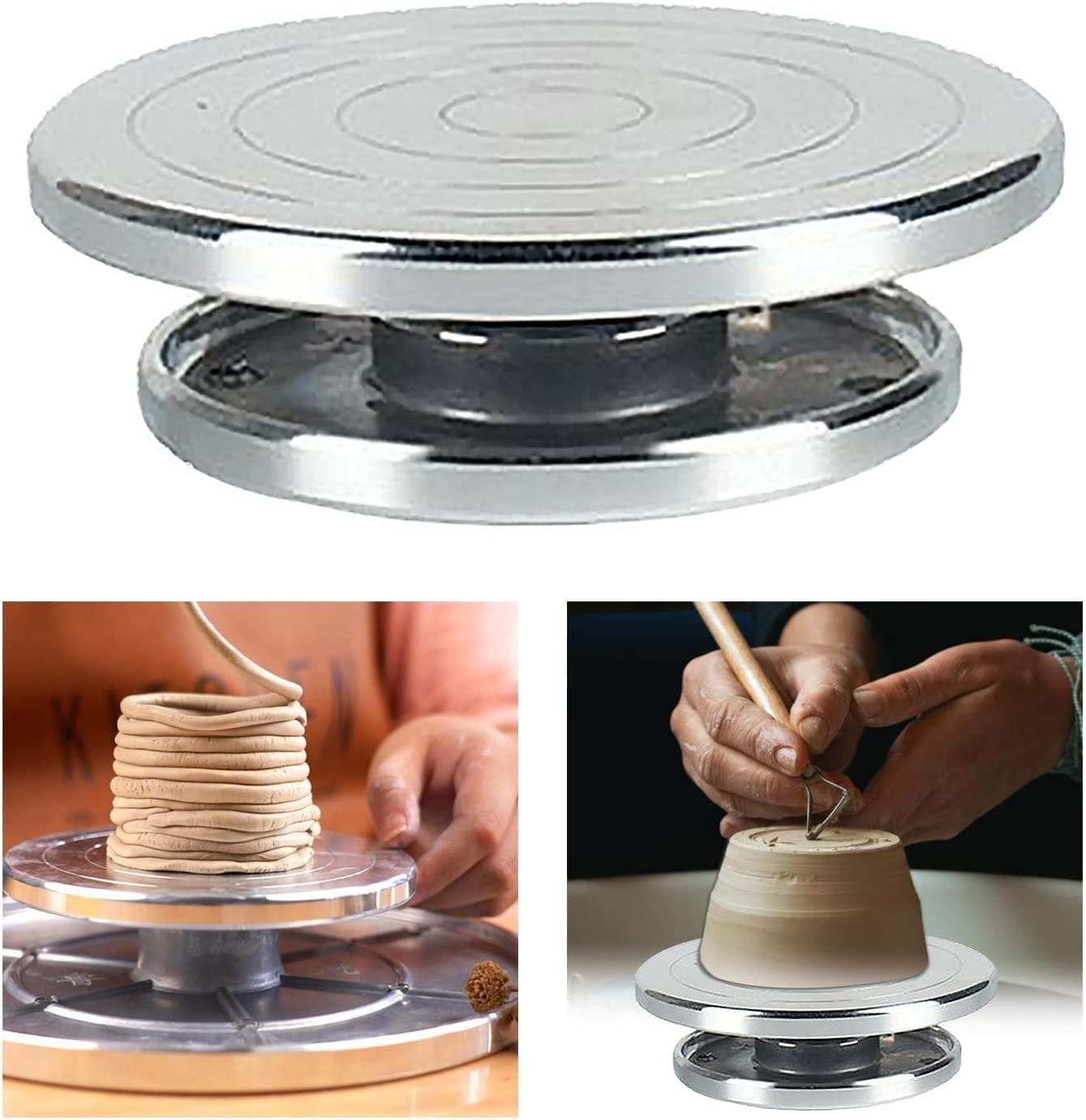 ABPETE Durable Wheel Turntable Pottery Clay Turn Table Banding Wheel Cake Decorating Revolving Ceramic Tool for Model Building, 11cm