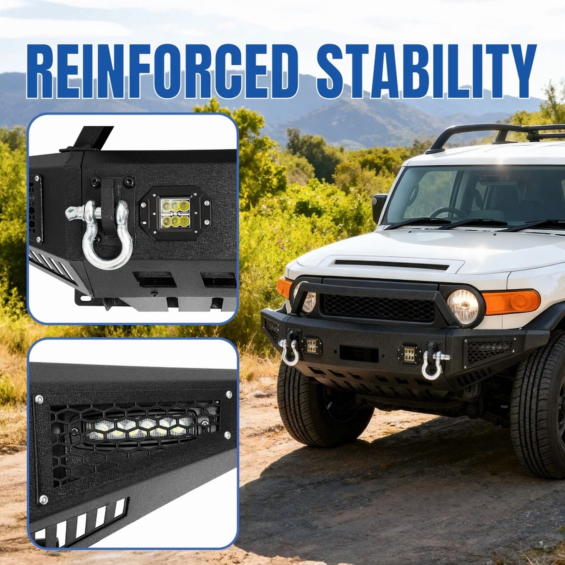 Kojem Front Bumper Assembly W/Winch Plate & LED Lights for 2007-2014 Toyota FJ Cruiser