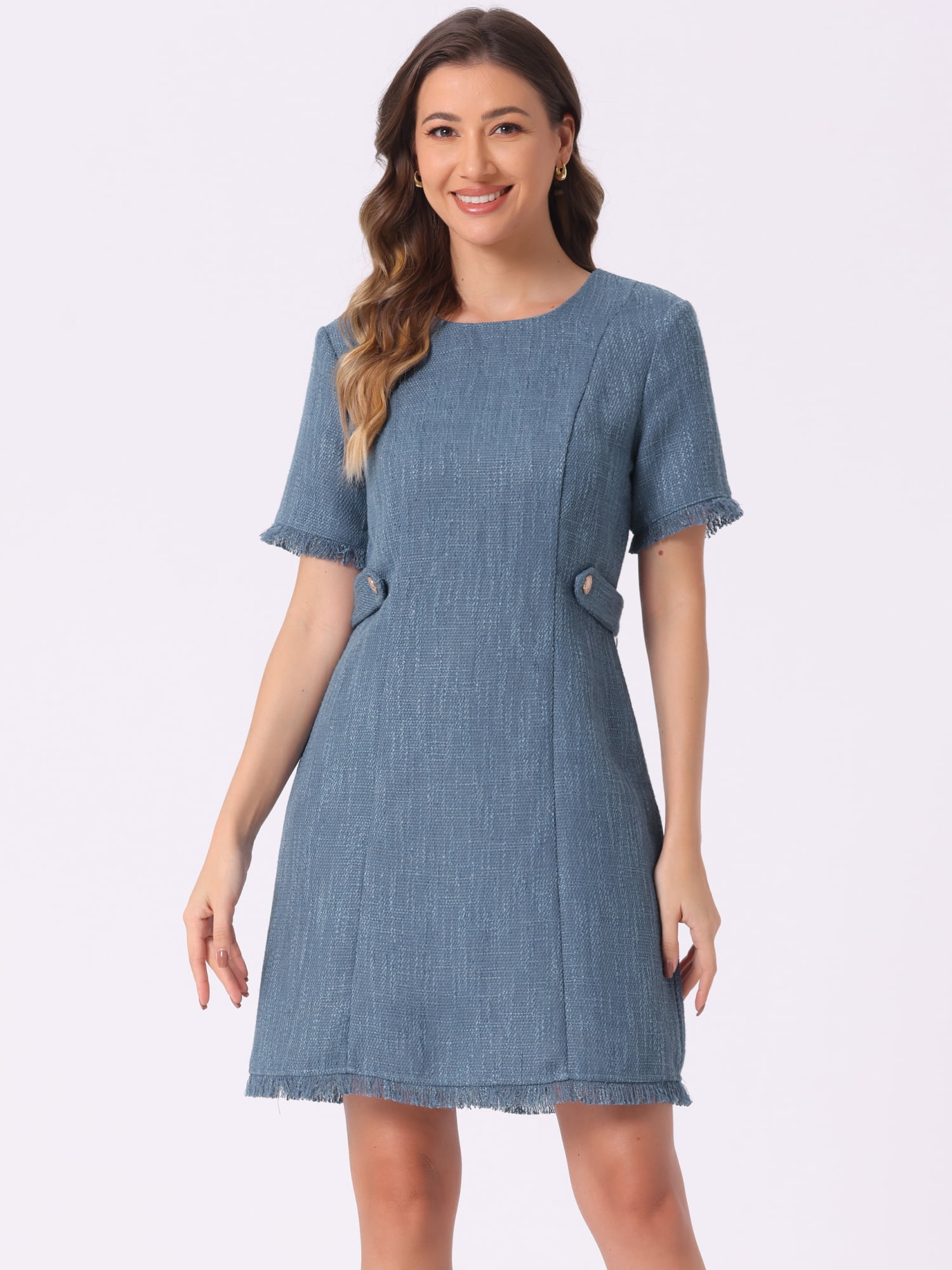 DARING DIVA Tweed Sweater Elegant Casual Knit Dress M Blue