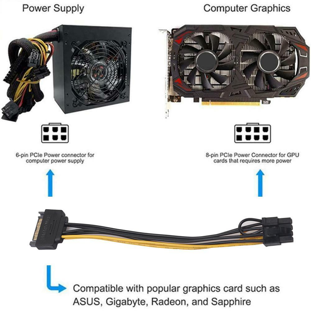 SATA 15 pin Male to 8 pin 6+2 PCI-Express PCIe Video Card Adapter! Power I5U2